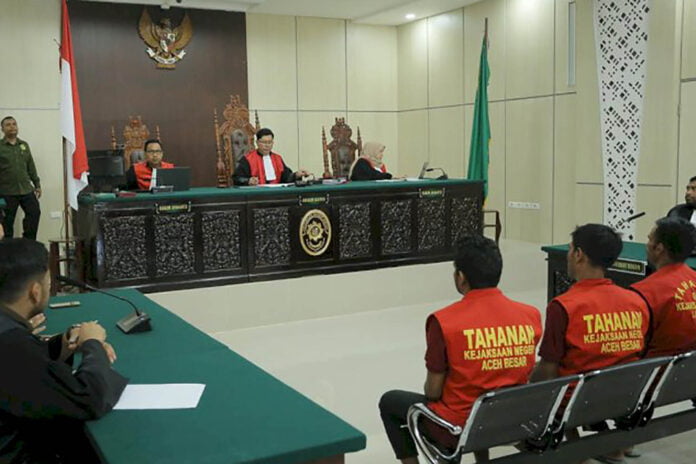 Persidangan agenda putusan di PN Jantho kasus Penyelundupan etnis Rohingya. Foto: Polresta Banda Aceh.